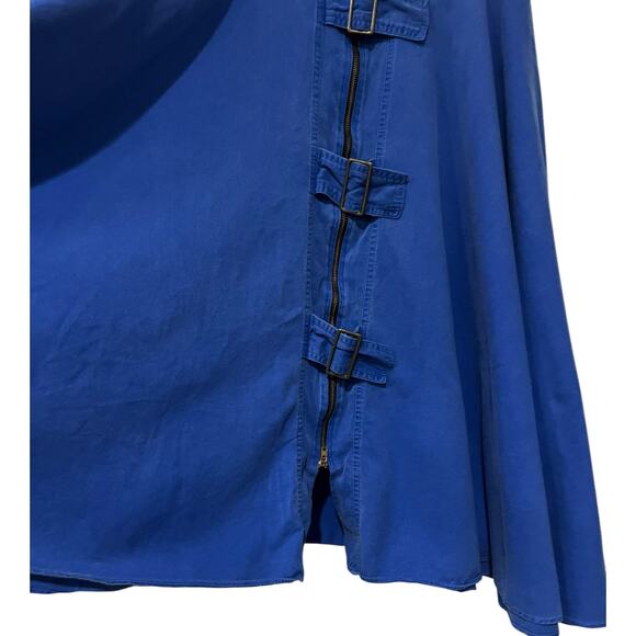 Vintage Flamingo Yoked Skirt Blue Full Midi 100% Cotton Zipper Buckles W26" - Picture 4 of 8